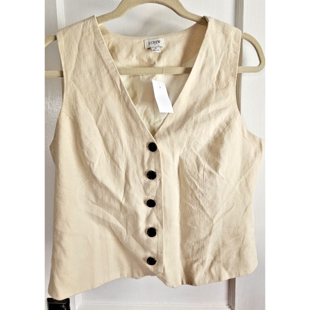 NWT J. CREW button front‎ linend Linen viscose blend beige woman Sz 8